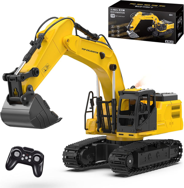 1:18 Metal RC Excavator Toy for Kids | 11-Channel Remote Control Construction