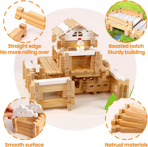 96 4-8 Jovi-mindlyNotchies PCS Wooden Blocks Wooden Toys with Storage Bag, Preschool Learning Toys Wood Blocks Building