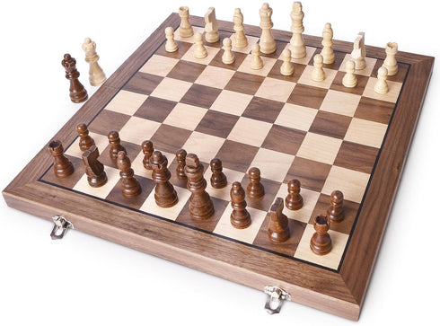 15 Inches Set 2 AMEROUS Magnetic Wooden Chess with Extra Queens/Folding Board/Chess Pieces Storage Slots/Instructions