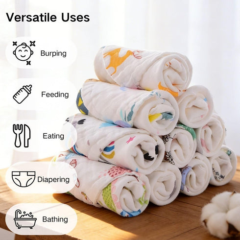 MALOMME 8 Pack 6 10x10 Muslin Baby Washcloth - Soft & Absorbent Washcloth Layer Natural Cotton Wash Cloths for Newborn