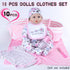 10Pcs 17-22 inch Set Reborn Baby Doll Clothes with Bassinet Blanket Diaper fit Reborn Dolls Cute Pink Baby Doll Clothes