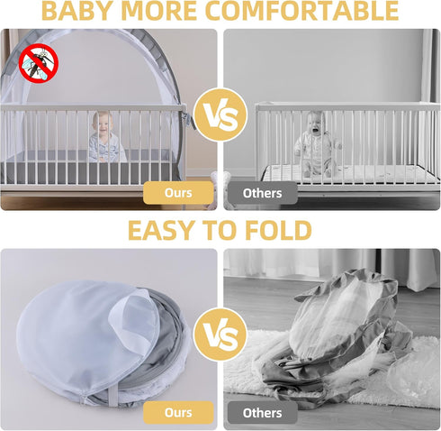 Self-Locked,1200 Holes/Inch 55" 27" 51" Lazyzzzz Crib Tent, Pop Up Mosquito Crib Net with Double Zipper Mesh to Keep