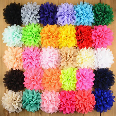 Fodattm 30PCS Women 30 Solid Colours 4" Chiffon Fabric Flowers for DIY Flower Headbands and Decorative Wedding Flowers