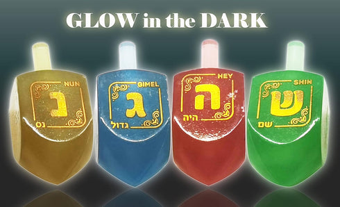 Izzy 'n' Dizzy Hanukkah Dreidels, Glow in The Dark Dreidel, 4 Pack Medium