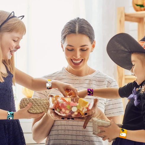 CCINEE 48pcs Halloween Slap Bracelets, Assorted Bulk Snap Wristbands for Kids Halloween Party Gifts