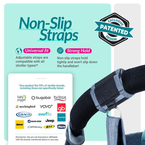 v2 Swanoo Stroller Caddy Organizer With Cup Holder, Non-Slip Straps, Bag for Phone, Pet Accessories, Universal Fits