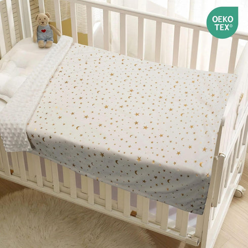 Baby Blanket for Boys Girls Soft Minky with Double Layer Dotted Backing, Star and Moon Printed 30 x 40 Inch Receiving Blanket (Beige) by Donsonny