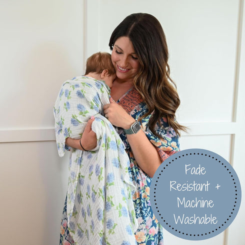 Swaddle Blanket | 100% Muslin Cotton | Newborn and Baby Nursery Essentials, Registry | Hydrangea Print