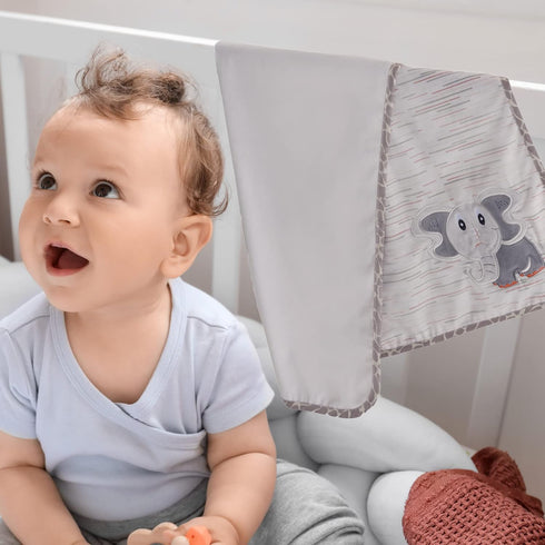 Baby Blanket | Unisex | Super Soft | with Elephant Embroidery on Blanket, Part of Jungle Animal Safari Nursery Collection Gray/Multicoloured, 30x40 Inches. by OBERLUX