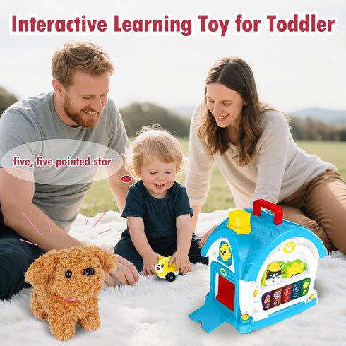 Ming You 1 2 3 1-3, 1 Interactive Toys for Year Old Boy Gifts, Baby Musical Toy House with Stuffed Puppy, Car, Learning
