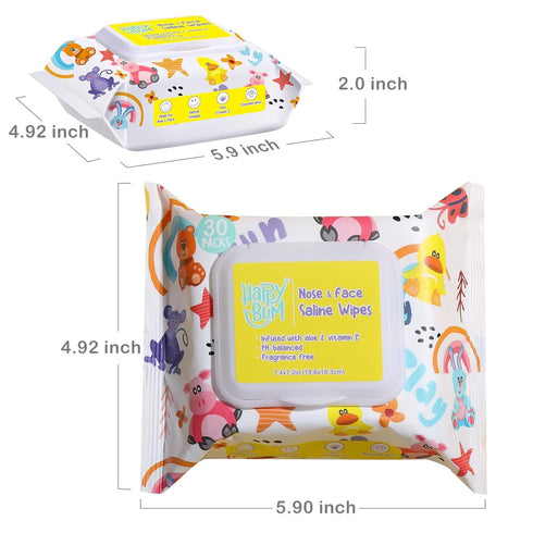 HAPPY BUM Saline Baby Wipes - Unscented, 360 Count (12 Packs of 30 Wipes)