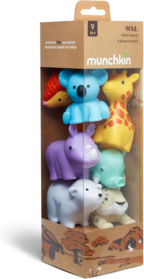 9 8 Pack Munchkin Baby Bath Toy Squirts for Babies and Toddlers Months and Up, Wild Animal Squirters