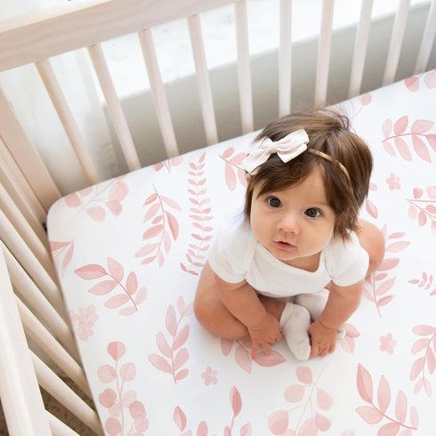 Set 2p Sweet Jojo Designs Blush Pink and White Boho Floral Leaf Girl Baby Fitted Crib Sheet Infant Newborn Nursery