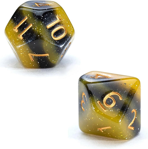 Gake Keeper Games & Dice: Sui Generis Electric Bumble Bee - Black & Yellow - 7 Piece Resin Dice Set