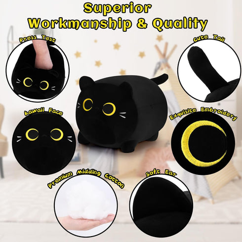 Black Cat Plush Stuffed Animal - 11.8'' Soft Plush Toy, Cute Black Cat Plush Pillow for Kids and Girls