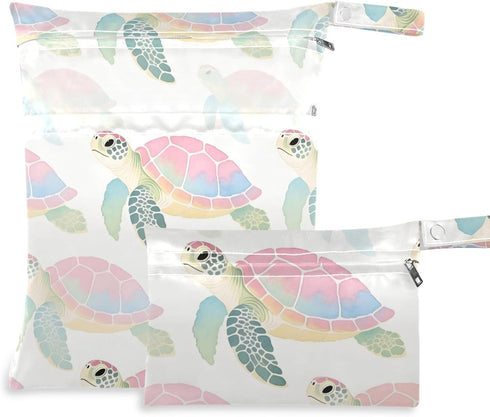 Burbuja Watercolor Sea Turtles Wet Dry Bags for Baby Cloth Diaper 2 Pack,