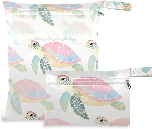 Burbuja Watercolor Sea Turtles Wet Dry Bags for Baby Cloth Diaper 2 Pack,