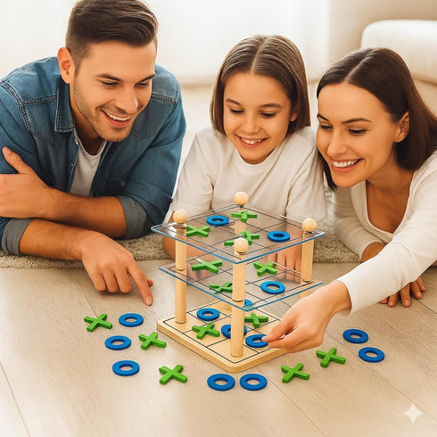 Trozihn 3D Ultimate Wooden Tic Tac Toe Board Game Classic XO Strategy Game for Kids & Adults, Fun Family Table Games