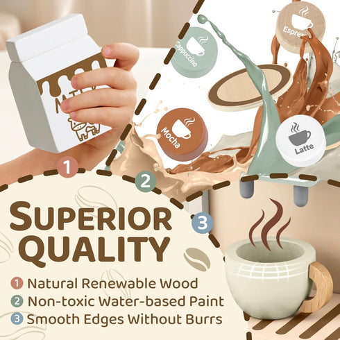 Playset 3 4 5 Airlab Toy Coffee Maker for Kids Wooden Kitchen Accessories Pretend Play Toddler Coffee for Girls Boys