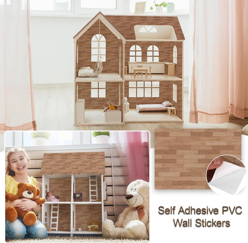 Furbeko 35 Pcs Miniature Dollhouse Wallpaper Self-Adhesive Mini DIY Floorboards Wall Paper Real Life DIY Decoration