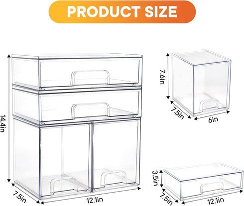 4 Pack Countertop MINMUNJIU Baby Bottle Organizer, Clear Space-Saving Stackable Drawer with Handle, Baby Bottle Storage
