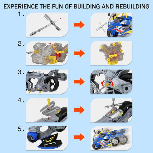 ZHYLLO 3-5, Set 3 4 5 6+ Take Apart Motorcycle Toy for Kids Mechanic Toy DIY Repair with LED Lights, Real Engine Sounds
