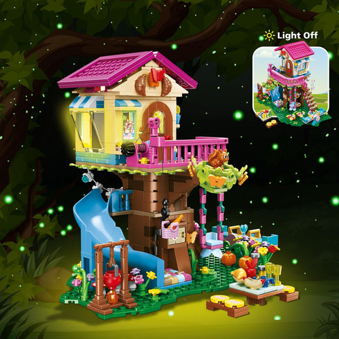 HOGOKIDS Tree House Building Set with LED Light, 622pcs Treehouse Building Blocks Toys, Forest Up House Kit with Slide
