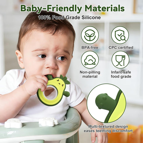 suhunide 0-6 3-24 Baby Rattles Teething Toy for Babies Months, Avocado Design BPA Free, Teething Relief for Infant