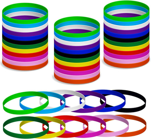 M.best 120 Pcs Silicone Wristbands, Blank Elastic Stretch Rubber Bracelets for Sports Teams, Kids Party Games,