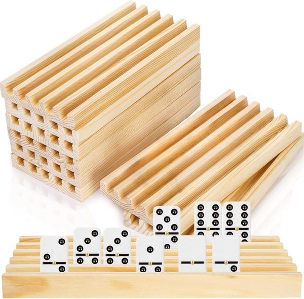 Noamus Set of 8 Wooden Domino Racks, Premium Natural Domino Trays, Solid