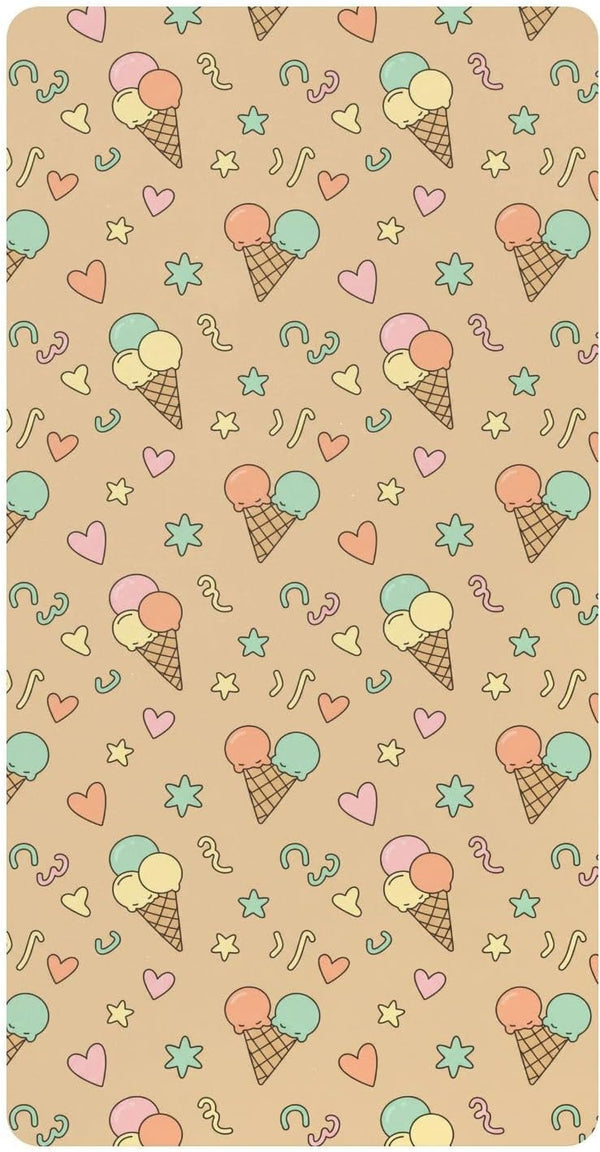 Jynexis Ice Cream Heart Beige Pattern Baby Crib Sheets, Cotton Fitted Crib Sheet,
