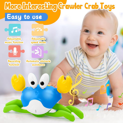 Tummy Crawling Crab Baby Toy, Increase Baby's Time Crab, Inspire Crawling, Automatic Obstacle, Rechargeable, Music