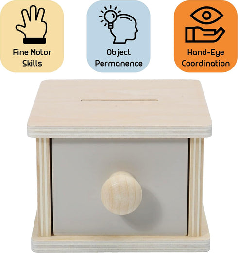 Montessori Mama Coin Box, Wooden Montessori Toy for 1 Year Old Toddler, Baby Drawer Drop Ball Toy