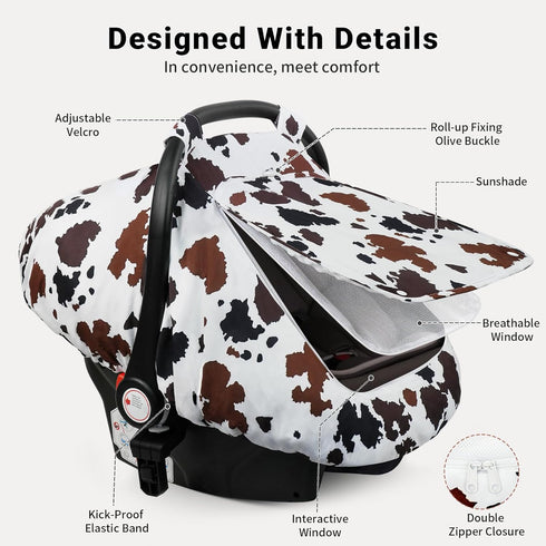 2 Elstey Car Seat Cover Baby, Minky Dot Carseat Covers Baby Girls, Lightweight Infant Car Seat Cover Canopy with Layers