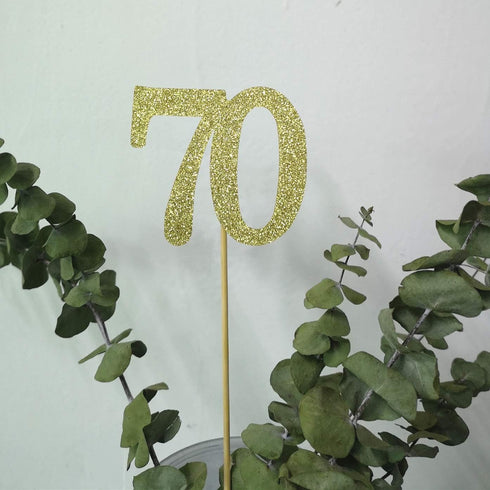 Pack of 10 Gold Glitter 70th Birthday Centerpiece Sticks - Number 70 Table Topper Decorations
