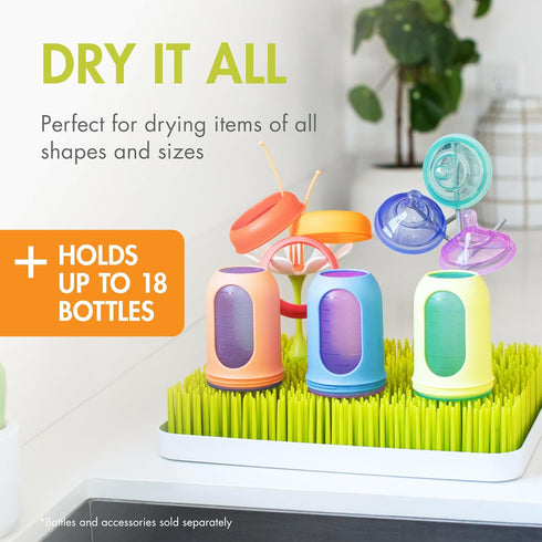 Countertop 13.5 11 2.5 1 Count Boon Lawn Baby Bottle Drying Rack with Antimicrobial Tray - Spring Green - Bottle Rack