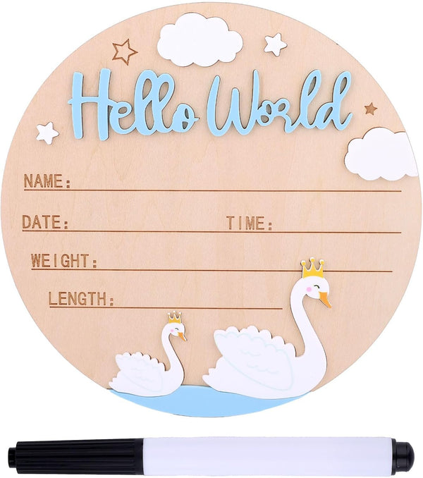 Penitue Baby Announcement Sign, 5.9in Wood Newborn Welcome Baby Name Sign with Pen