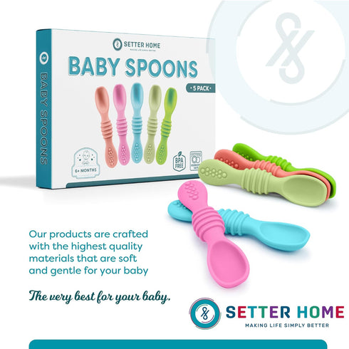 Soft Silicone Baby Spoons, Self-Feeding for 6-12 Months, Ergonomic Training Spoons, BPA Free