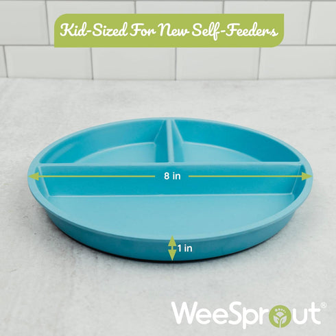 WeeSprout Divided Bamboo Plates for Kids, Food Grade Natural Bamboo, Kid-Sized Reusable Tableware, Dishwasher Safe, Set