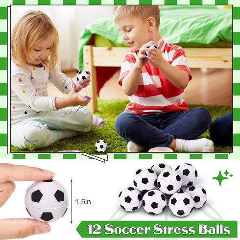 48 Pcs Soccer Party Favors Supplies, 12 Soccer Silicone Bracelets, 12 Drawstring Treat Bags, 12 Mini Stress Balls, 12