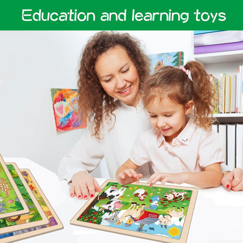Wooden Puzzles for Kids Ages 3-5, 6 Packs 24 PCs Jigsaw Puzzles Preschool Educational Brain Teaser Boards Toys Gifts for Children, Wood Puzzles for 3 4 5 6 Year Old Boys Girls