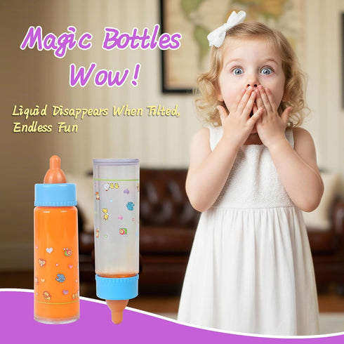 6-Piece Set 1024 Inch CARANOVO Baby Doll Feeding Magic Bottles & Pacifiers for Dolls, Disappearing Milk & Juice