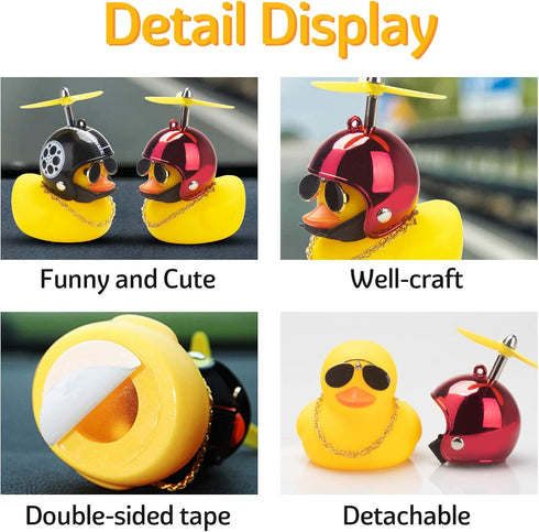 Wonuu Rubber Duck Car Ornaments, Yellow Duck Dashboard Decorations with Cool Glasses and Propeller Helmet