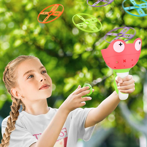 Outdoor Toys for Kids Ages 4-8 - Flying Disc Launcher Manual Capture Games for 3-8 Years Old, Summer Gifts