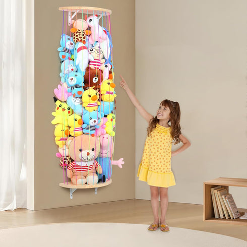 VOMELON Hammock Hammock Stuffed Animal Storage Wooden Half Circle Design Wall Hanging Plush Toy Organizer for Kids Room