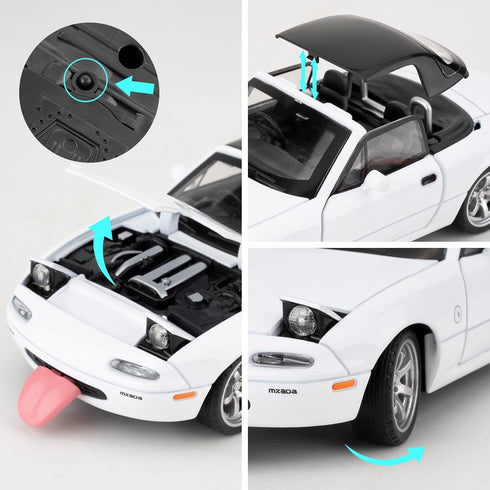 1/32 Mazda Miata MX-5 Alloy Model Car, Toy Car with Pullback, Removable Top, Blinking Lights