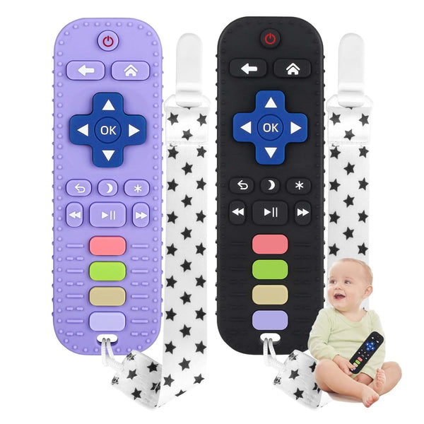 Chuya Baby Remote Control Teether Toy, Chew Toy for Babies 0-24 Months, Teething Relief in Black and Purple