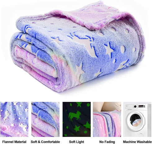 TEHALK 60"x80" Personalized Unicorn Blanket for Girls, Glow in The Dark, Fleece
