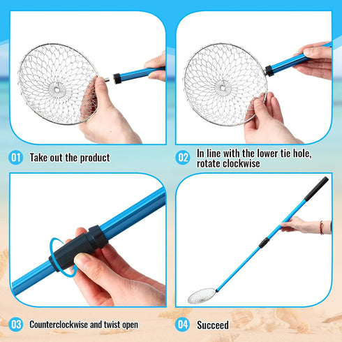 2 2 Pink,18.5-30 Inch,Scoop) Roshtia Pcs Beach Sand Sifter Scoop with Shell Bags Long Adjustable Handle Mesh Sand