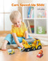 Construction Car Carrier Toys Set for 3-6 Years Old, 4 Small Cartoon Cars, Sound and Light Big Truck with Slide